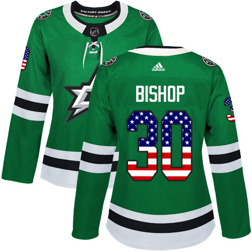 Adidas Stars #30 Ben Bishop Green Home Authentic USA Flag Women's Stitched NHL Jersey - Click Image to Close